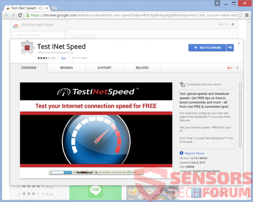 SensorsTechForum-testinetspeed-MyWay-test-internet-velocità-google-chrome-addon