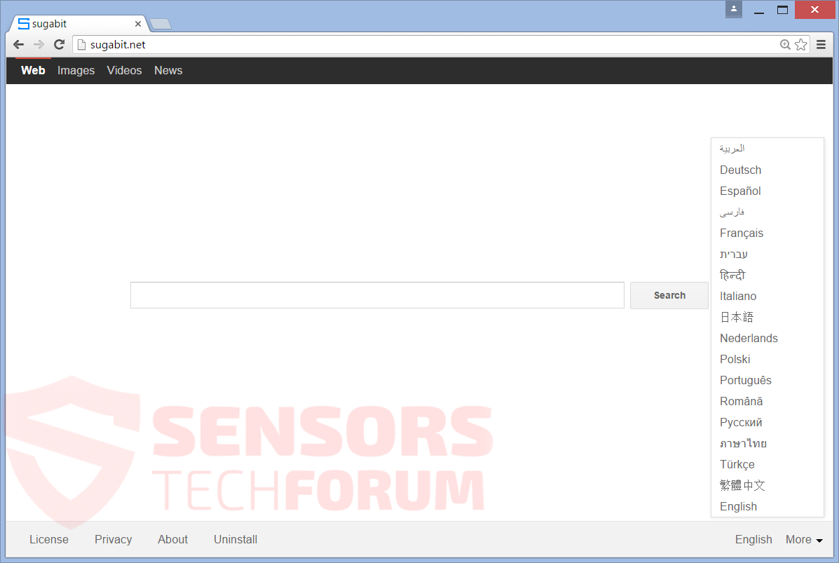 SensorsTechForum-sugabit-net-browser-hijacker-hoofd-startpagina-zoeken