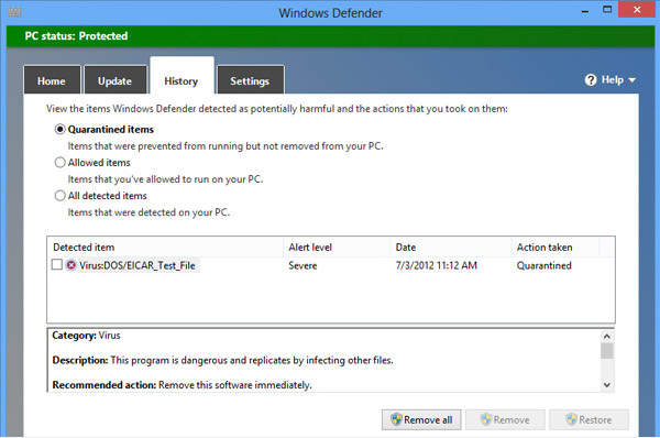 imagem do Windows Defender