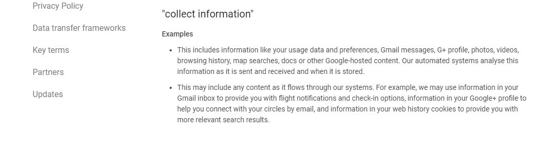 Uittreksel uit het privacybeleid van Google