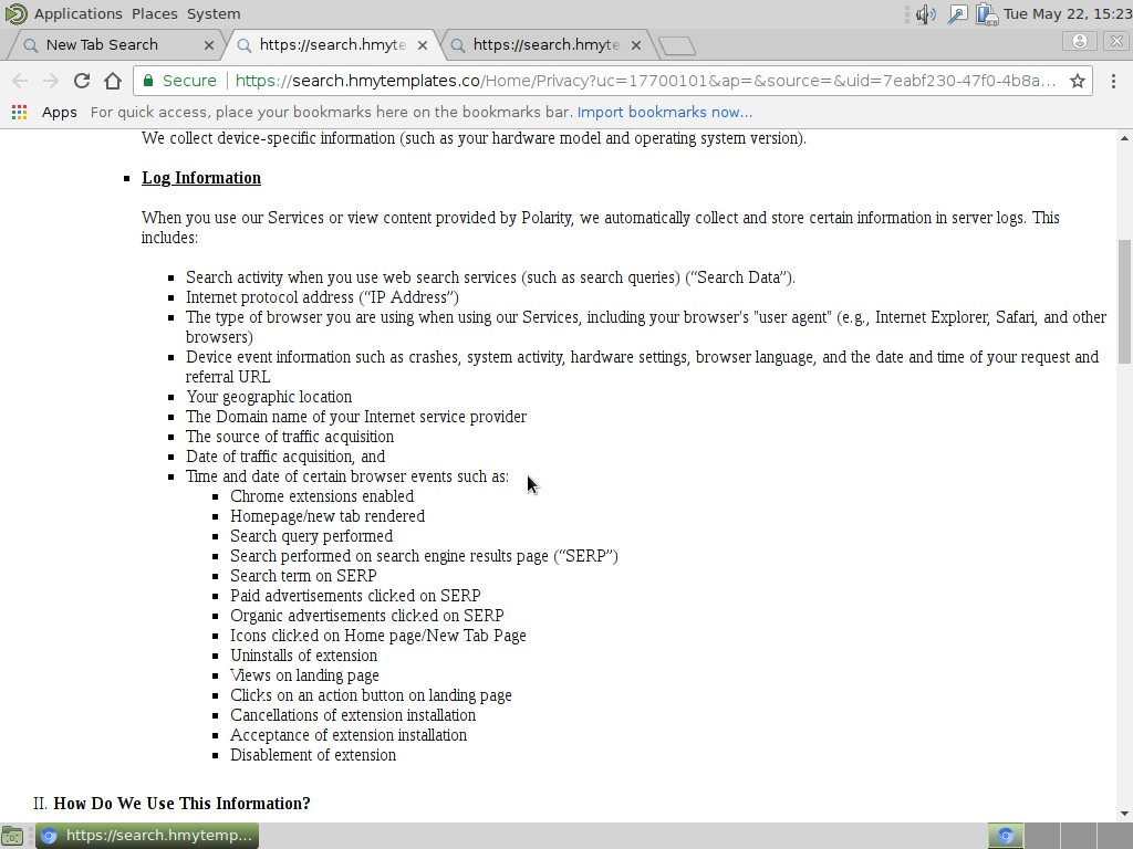 immagine del browser hijacker search.hmytemplates.co reindirizzamento