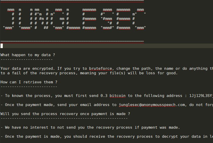 JungleSec Virus image ransomware note  .jungle@anonymousspechcom extension