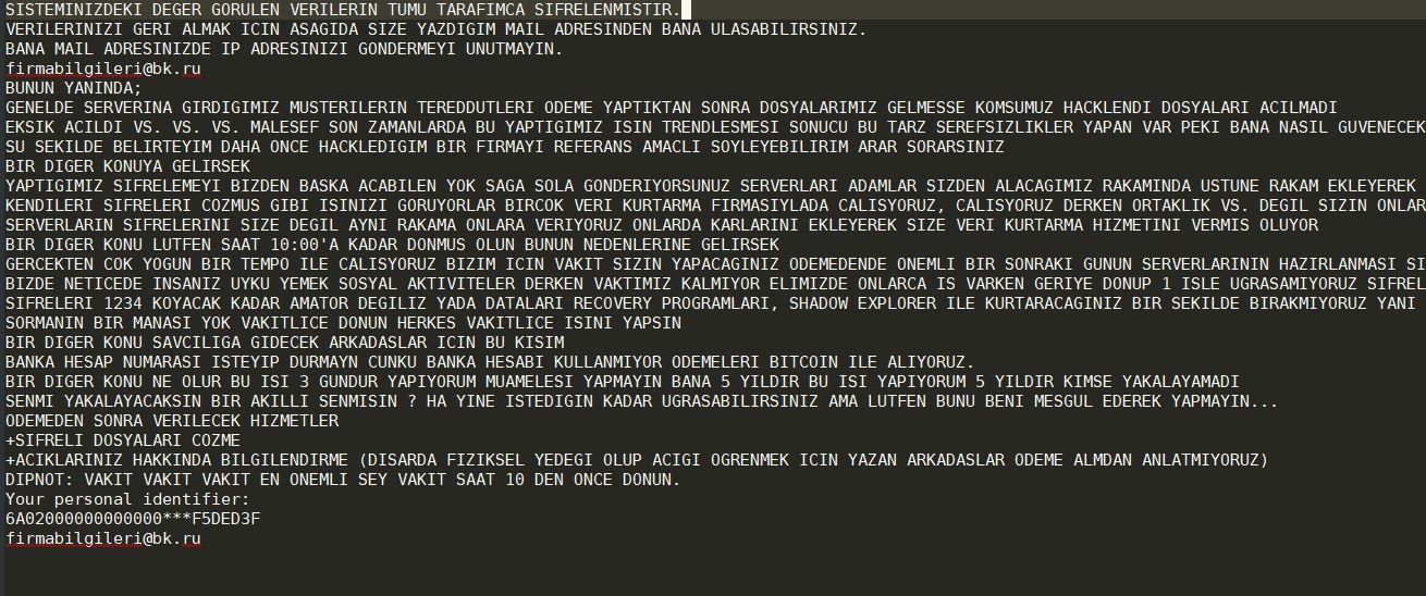 Scarab-Turkish Virus image ransomware note  .[email] extension