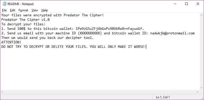 Predator Virus image ransomware note .predator extension