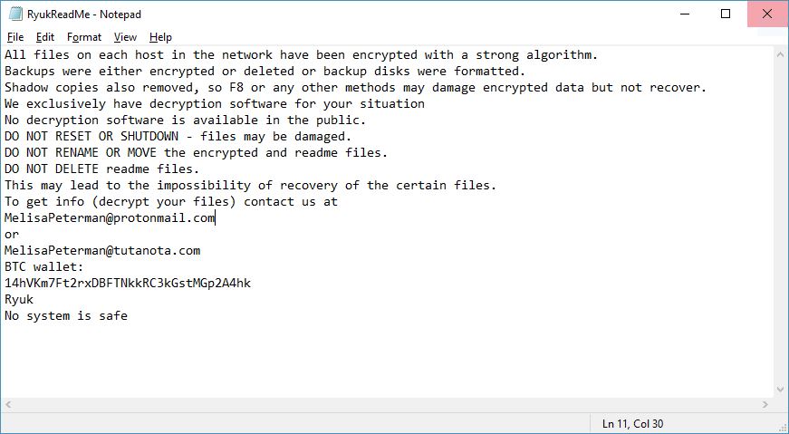 Ryuk Virus image ransomware note Encrypted extension