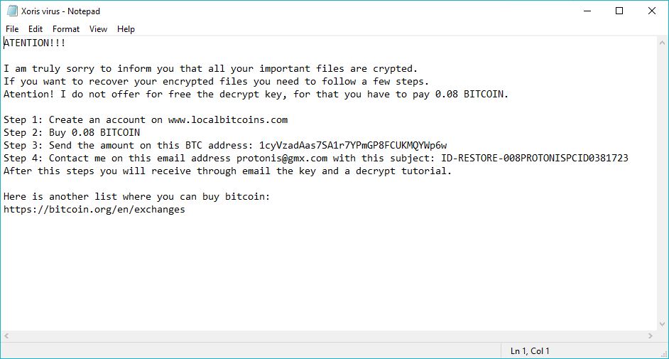 Xorist Virus image ransomware note .PrOtOnIs  extension