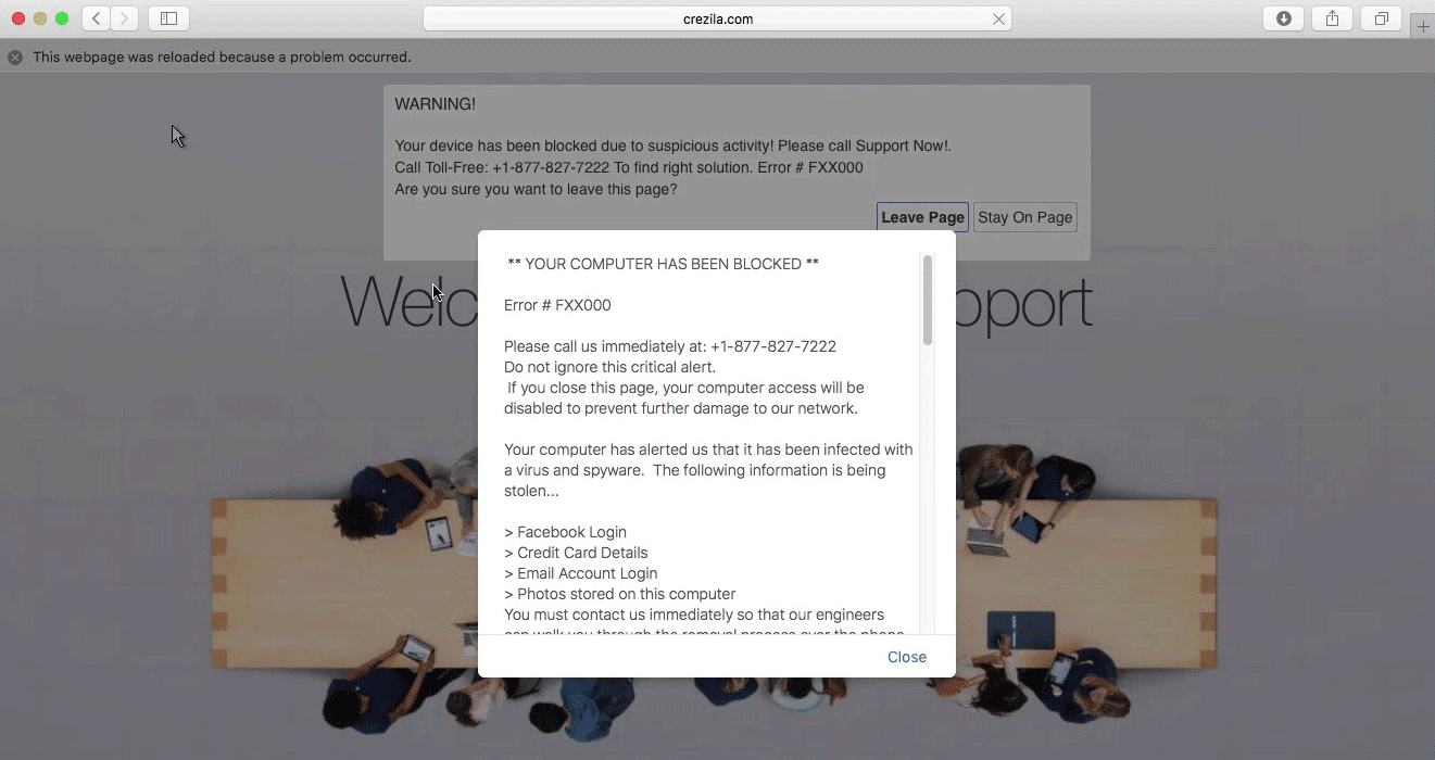 Rimuovi “Errore # FXX000” Scam per Mac