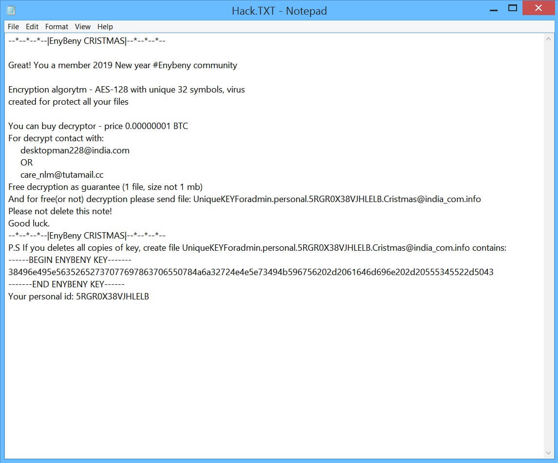 enybeny cristmas@india.com ransomware virus ransom note
