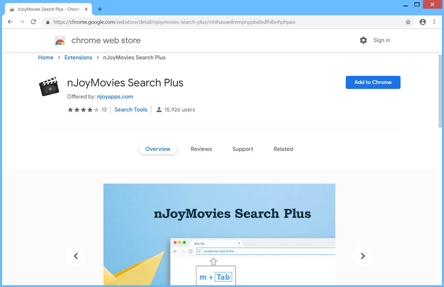 nJoyMovies search plus hijacker chrome web store