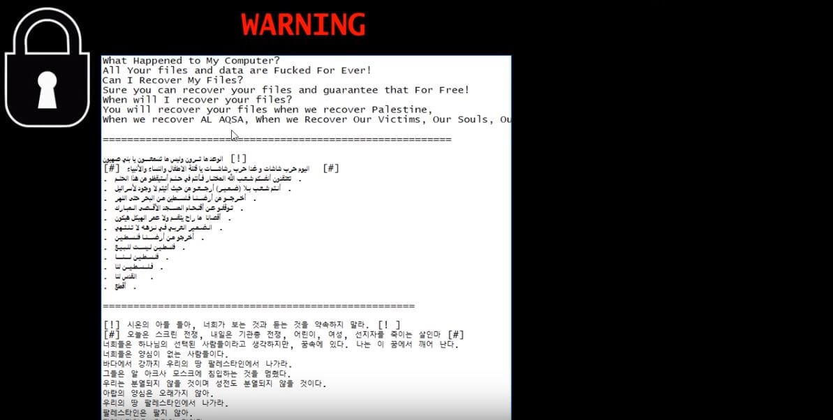 warning ransom message israbye ransomware sensorstechforum guide