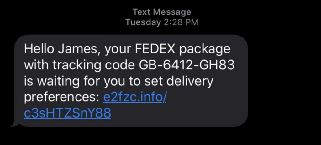 Screenshot FedEx tracking scam