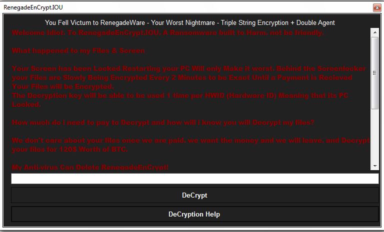 RenegadeWare Ransomware virus remove