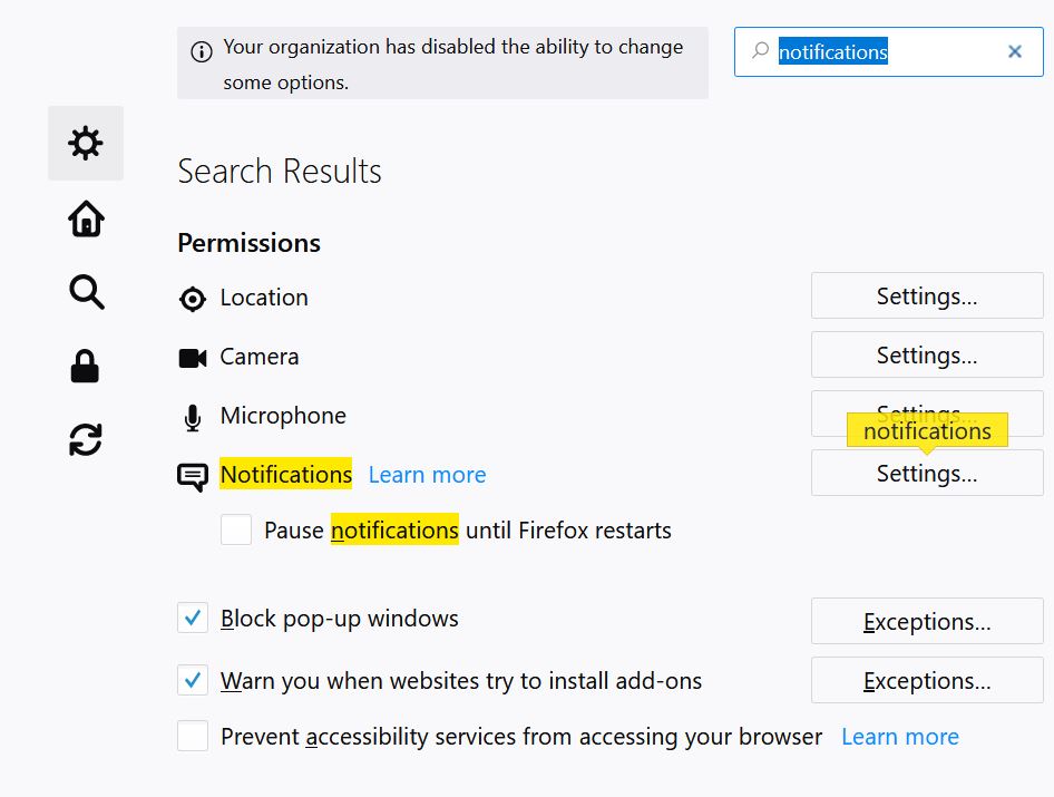 Detener notificaciones push Firefox