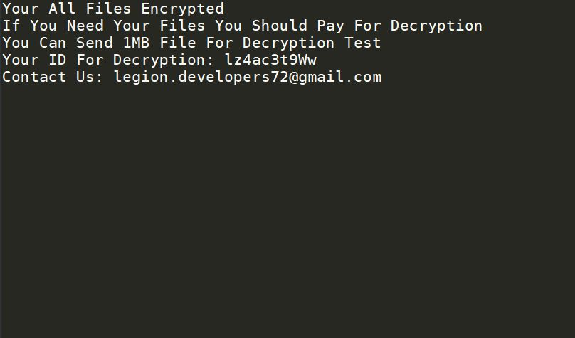 .limbo files virus ransomware note