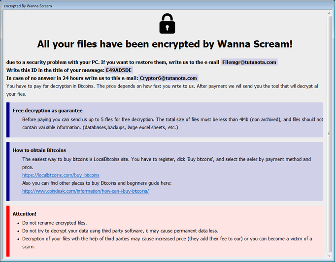 encrypted by wanna scream ransomware