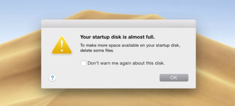 your startup disk is almost full pop-up on mac