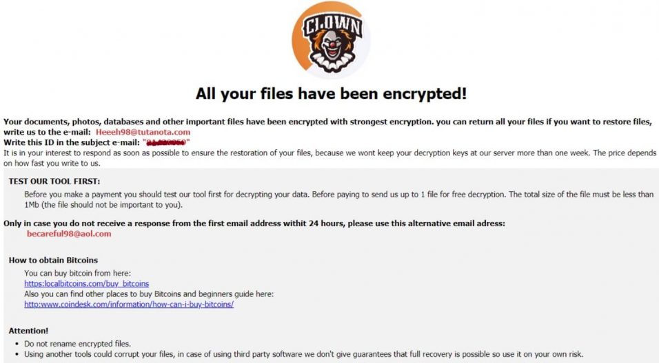.Fichier de virus introuvable (Clown Ransomware) - Comment faire pour ...