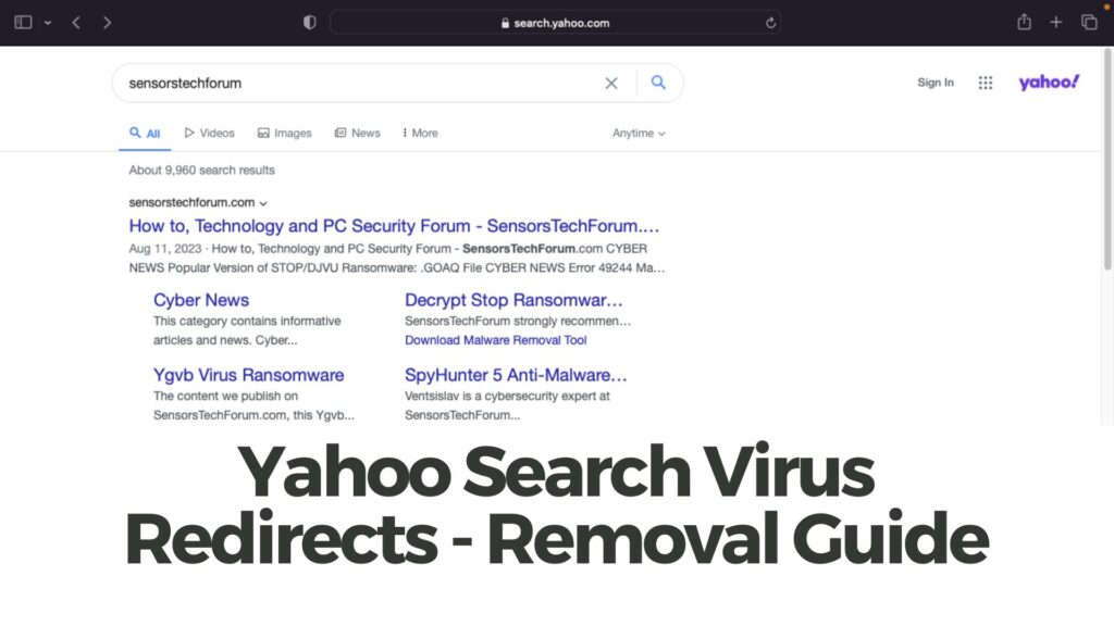 Yahoo 検索ウイルスのリダイレクト - 取り外しガイド