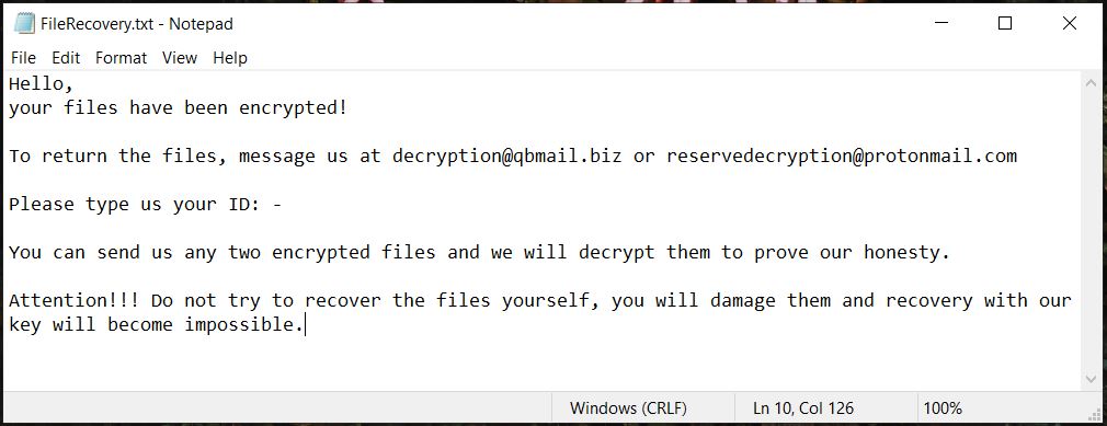 FileRecovery txt ransom note Trix ransomware removal guide