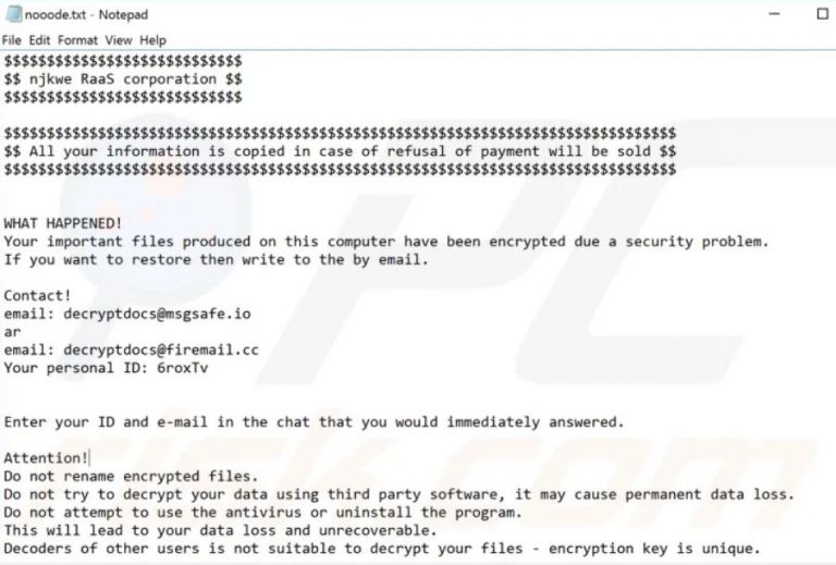 .666 Virus File (njkwe RaaS Corporation) Recovery & Free Removal Guide