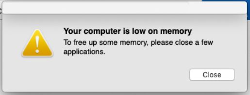 din computer har lavt hukommelses-pop op-vindue på macos