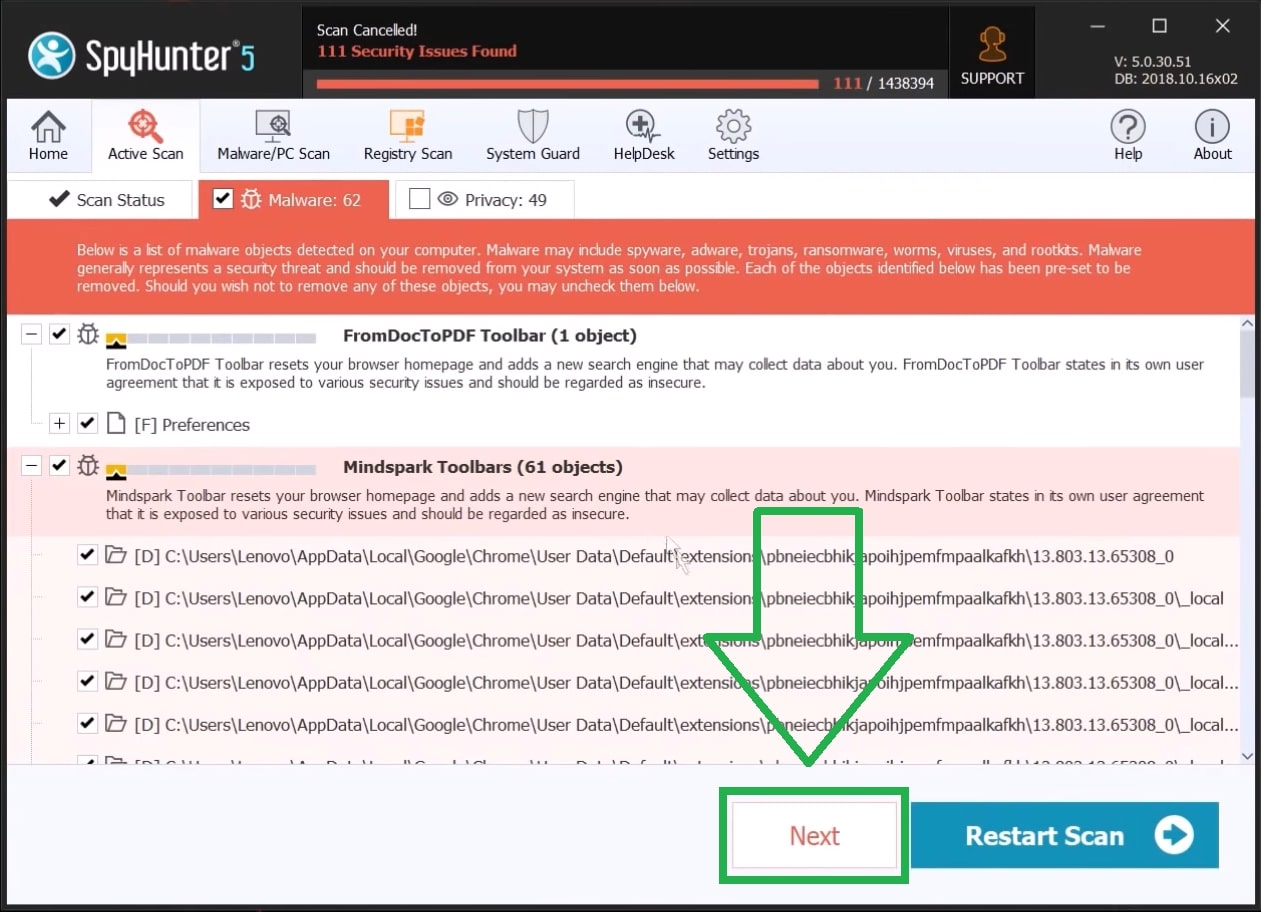 spyhunterでコンピューターをスキャンする