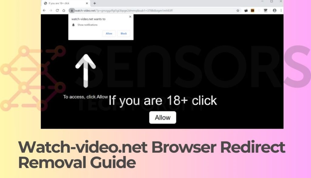 billedet indeholder screenshot af Watch-video.net og Browser Redirect Removal Guide