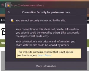 no está conectado de forma segura al sitio Psalrausoa.com advertencia de seguridad del navegador