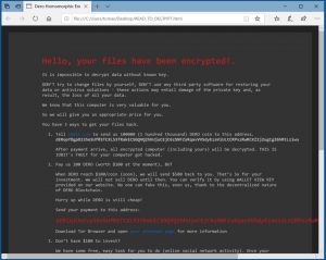 Tela de mensagem do ransomware DeroHE