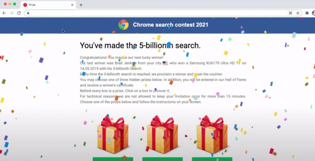 Chrome-zoekwedstrijd 2021 scam