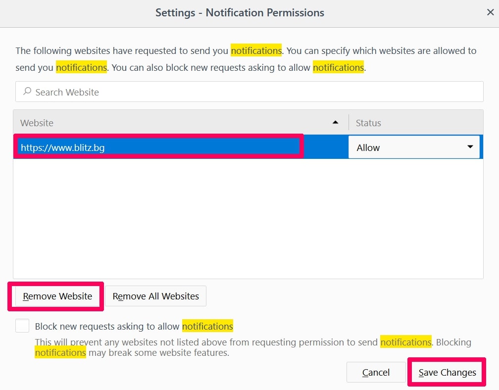 Mozilla Firefox - Disable Push Notifications Step 3