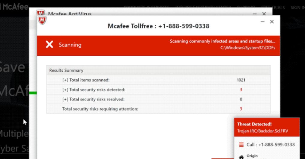 McAfee Tollfree Scam Popup-Scan
