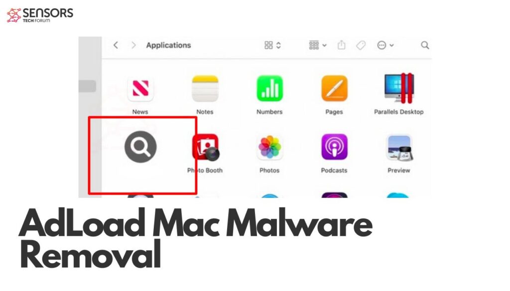 l'immagine contiene l'icona di una variante di AdLoad più il seguente testo: Guida alla rimozione del malware AdLoad per mac