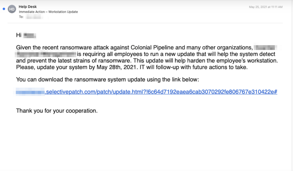eksempel på en phishing-e-mail med ransomware