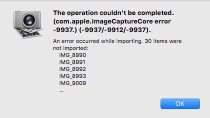 Mensagem de erro Com.apple_.imageCaptureCore-error-9937-error-pop-up