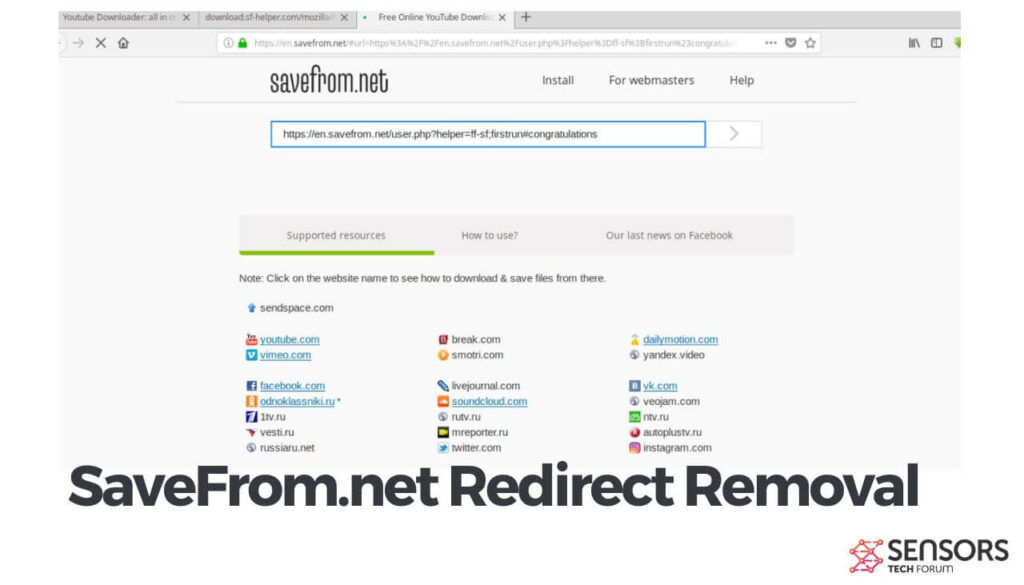 Eliminación de redireccionamiento de SaveFrom.net
