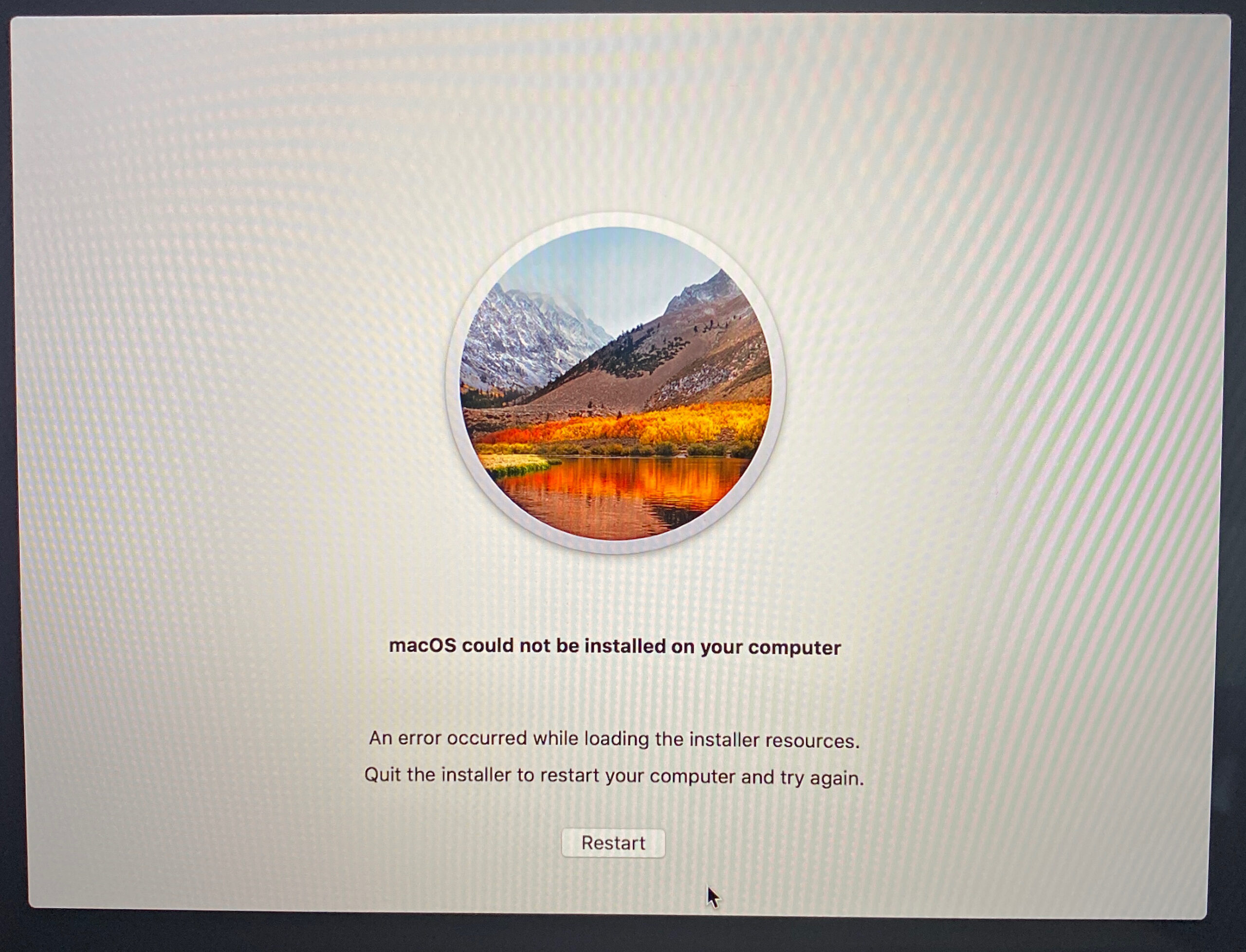 El mensaje de error principal del error MacOS no se pudo instalar es el siguiente