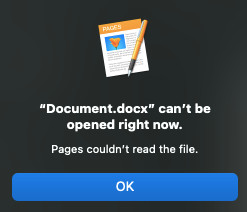 páginas-erro-mac, Páginas Documentos não abrem, As páginas não podem ler o arquivo