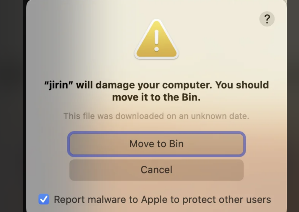 Screenshot of Jirin Mac Adware issue
