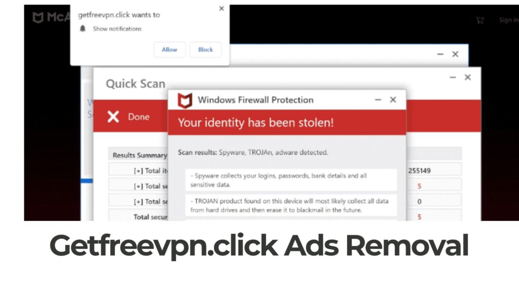 Remoção de vírus de anúncios pop-up Getfreevpn.click