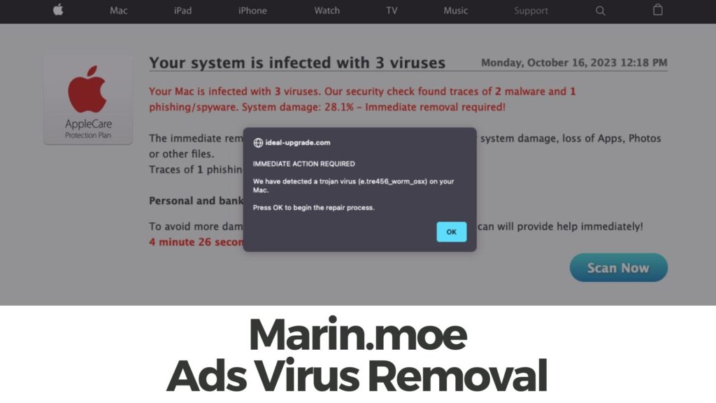 Eliminación del virus de anuncios Marin.moe [5 Guía de actas]