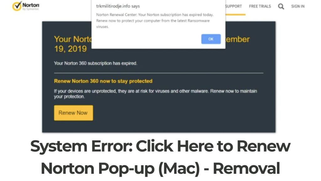 System Error: Click Here to Renew Norton Pop-up