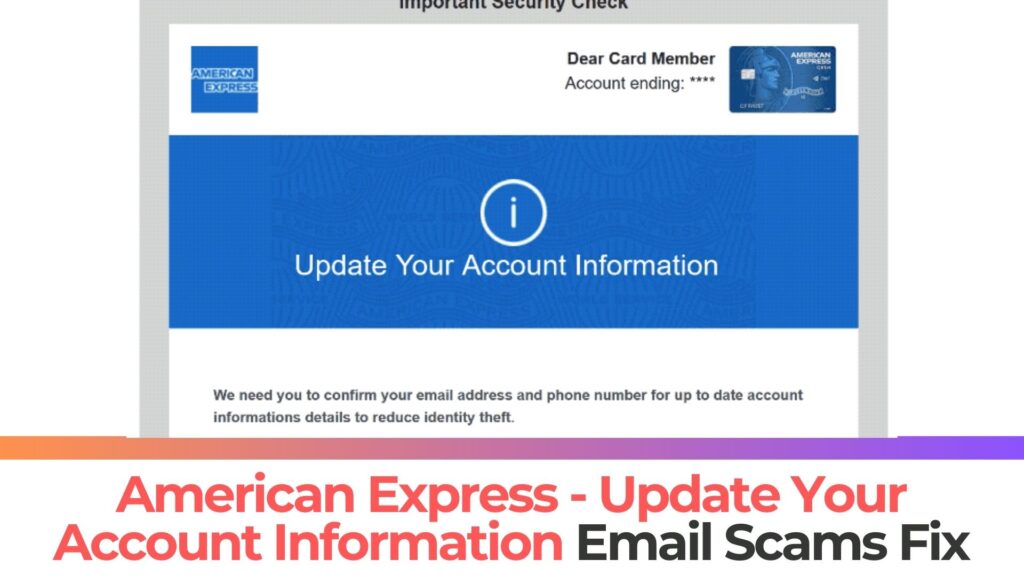 American Express - Mettez à jour les informations de votre compte Arnaques par e-mail