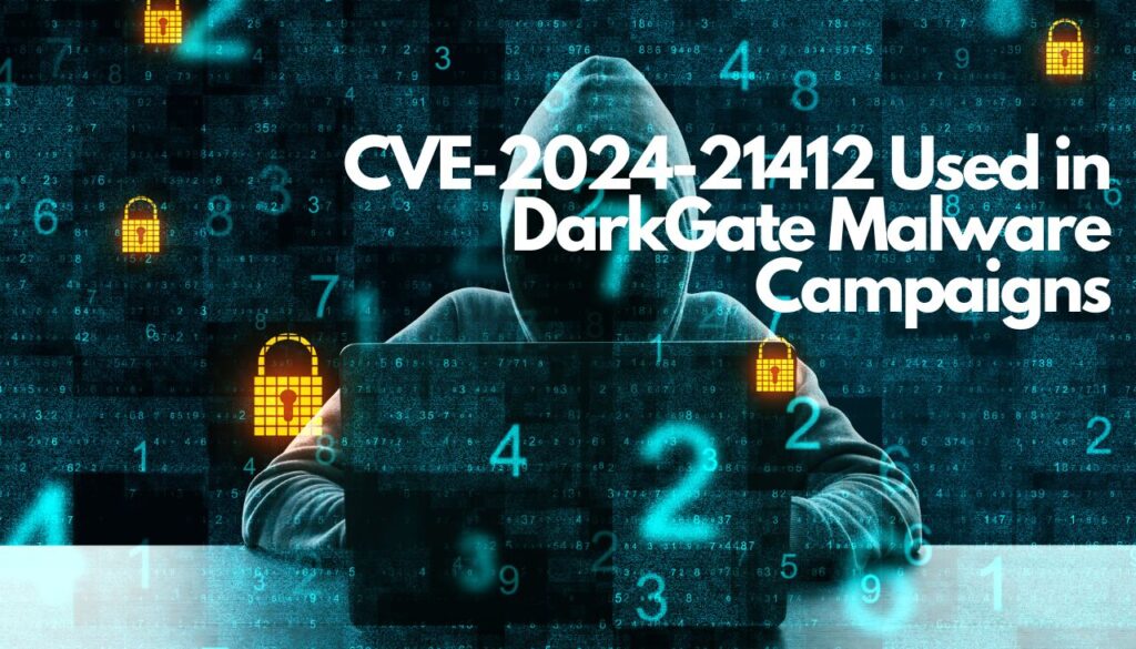 Bild enthält Text: CVE-2024-21412 Wird in DarkGate-Malware-Kampagnen verwendet – min