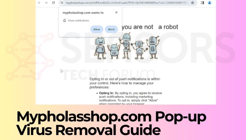 Guia de remoção de vírus pop-up Mypholasshop.com