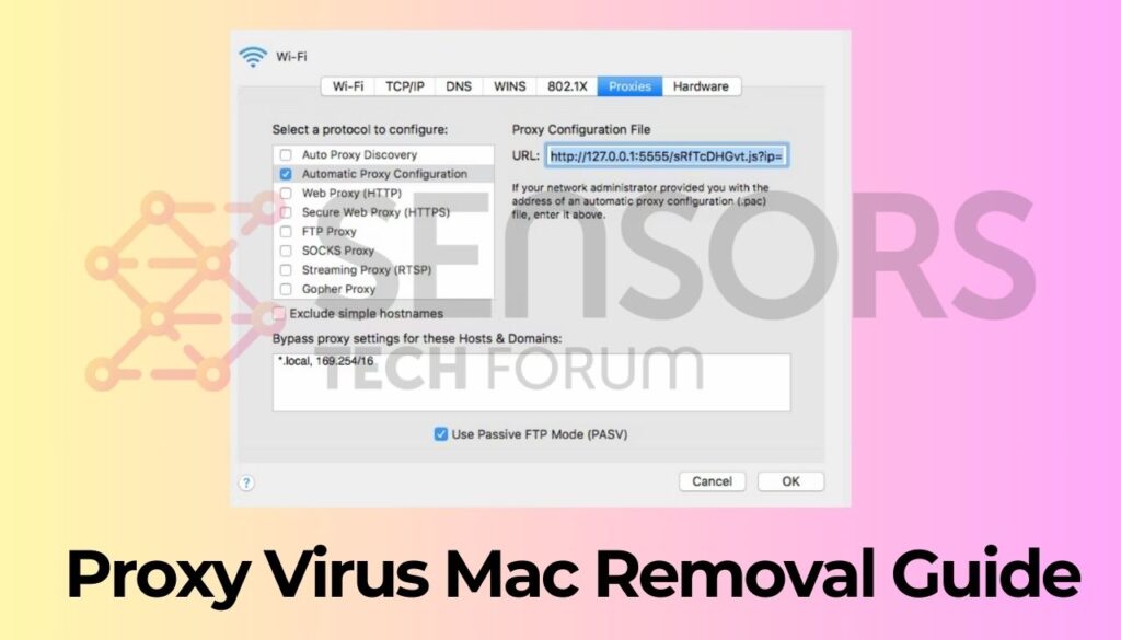Bild enthält Screenshot des Proxy-Virus; Mac Removal Guide