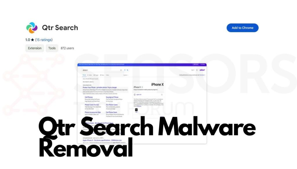 la imagen contiene una captura de pantalla de la búsqueda qtr; Eliminación de malware de búsqueda Qtr
