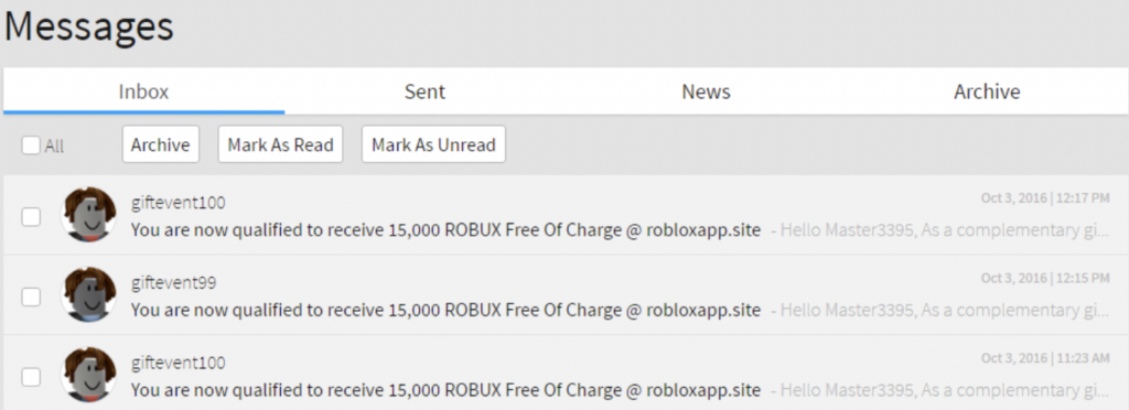 E-mails de phishing Roblox