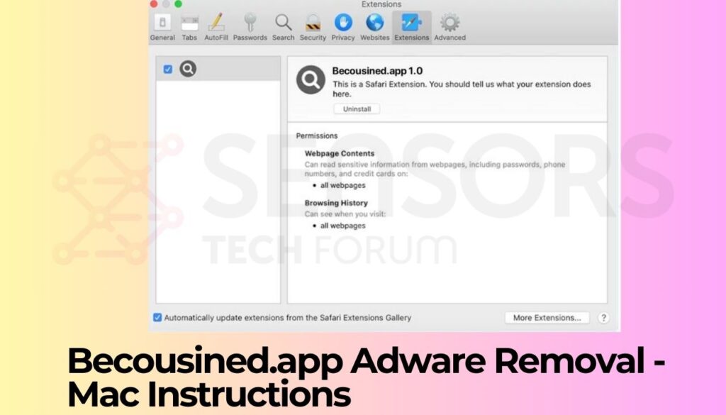 Eliminación de adware Becousined.app - Instrucciones para Mac