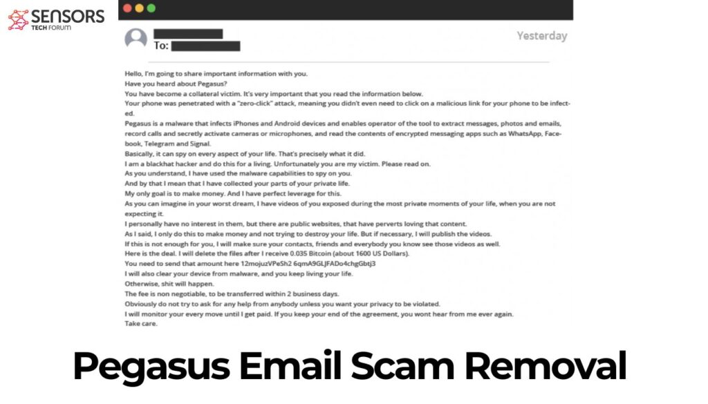 Pegasus Email Scam Removal